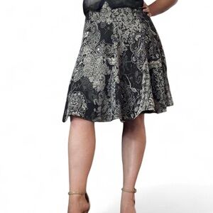 Chic Paisley A-Line Skirt in Black and Gray